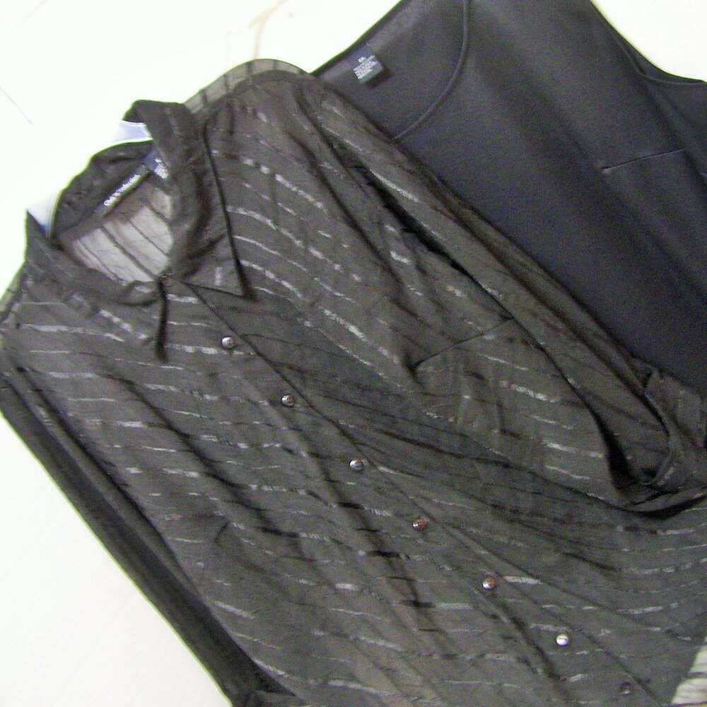 Club Z Rich Black Blouse Tank Set Plus Size 2X  NWOT